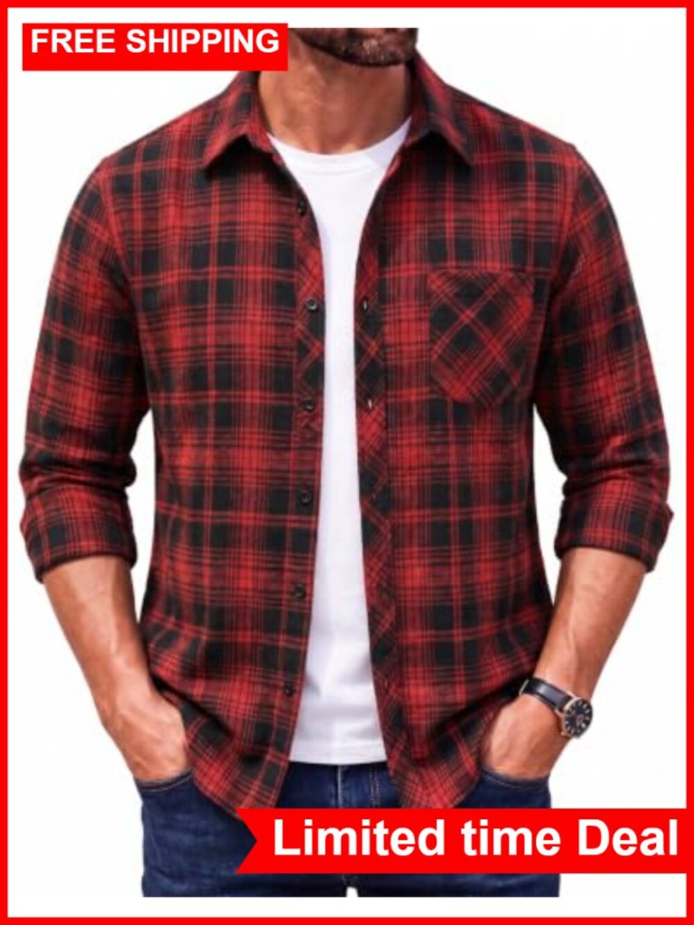 Men's Flannel Plaid Button Down Shirt Long Sleeve Casual Cotton Blend Relaxed